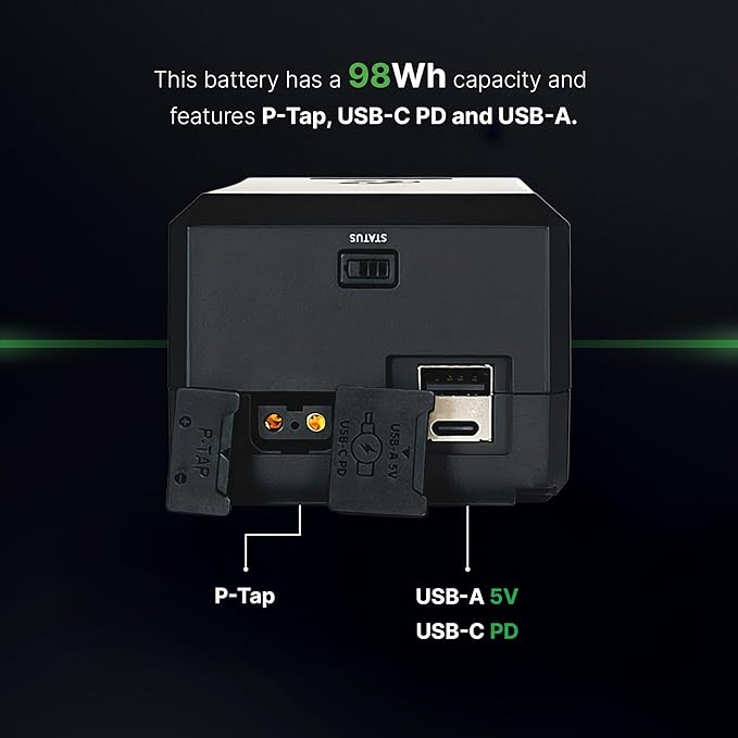 Core SWX NANO-V98X 98Wh Micro V-Mount Battery – Compact Lithium-Ion Pack with USB-C PD Input/Output, USB-A, P-Tap, 10A Load, 3.9hr Runtime (25W), for Cameras & Production Gear