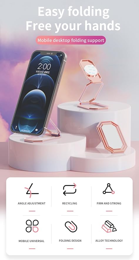 Phone Ring Holder Finger Kickstand Foldable Cell Phone Stand 360°Rotation Metal Ring Grip Holder for Magnetic Car Mount Compatible with iPhone iPad Most Smartphone Silver