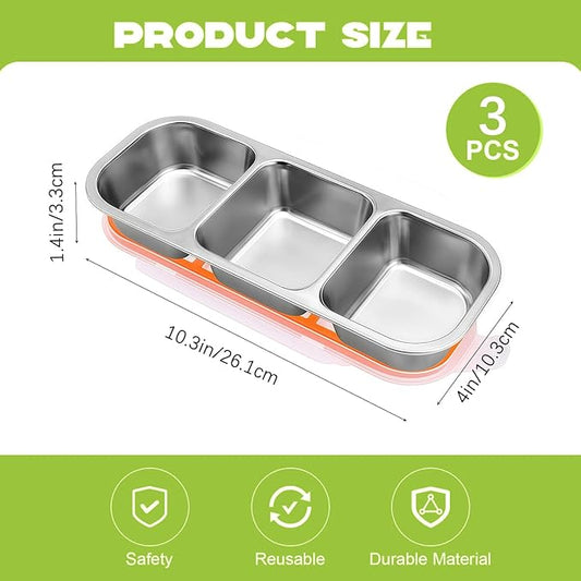 BSTUR 3 Pack Bento Box, Stainless Steel Snack Containers With Lids, Leak Proof Metal Lunch Box with 3 Compartments, Stackable Food Storage Container for Work, Travel, Dishwasher Safe