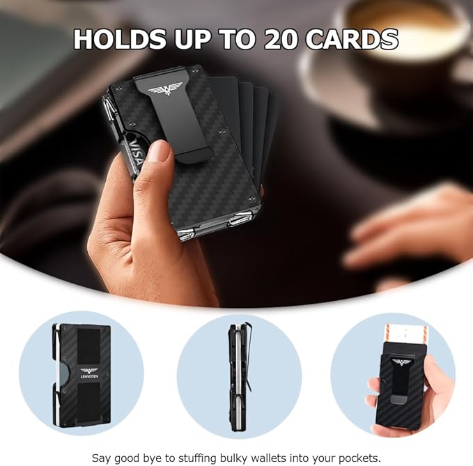 Wallet for Men, Money Clip Wallet with Cash Strap, Slim Card Wallet, RFID Blocking Card Holder, Holds up to 20 cards
