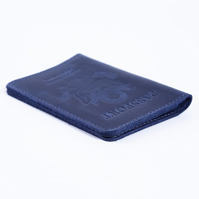 INCARNE US Passport Cover Clear - Travel Passport Wallet - Leather Passport Holder for Men Women Family with Card Slots & Note Compartmen - Sleeve Protector - Genuine Leather - Vintage Blue