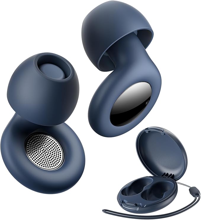 ESSAGER Ear Plugs for Sleeping Noise Cancelling, Reusable Silicone Earplugs for Sleep, Deep Focus, Travel, High-Fidelity Hearing Protection, 45-49dB Noise Reduction,Blue