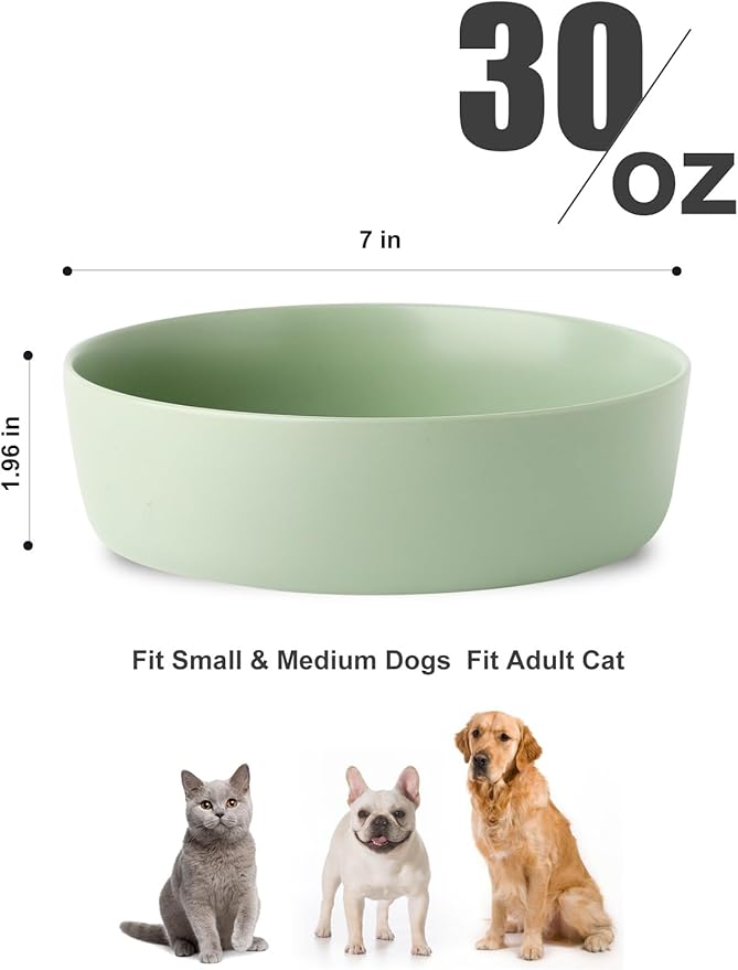 UBEE Ceramic Dog Bowl, 7 inch Dog Dish Dog Food Bowl, Pet Food Water Dish Feeding for Medium Small Dogs and Large Cat, Sage Green