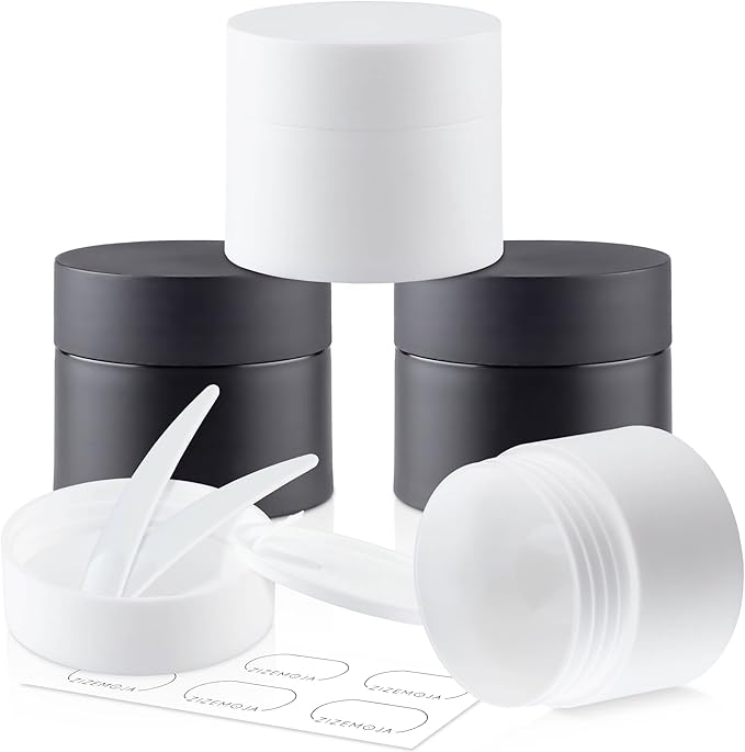 Travel Size Containers, Small Plastic Containers with Lids, 20 Gram Travel Container for Creams, Lotion, Toiletries, Makeup (2PCS Black and 2PCS White Plastic Jars)