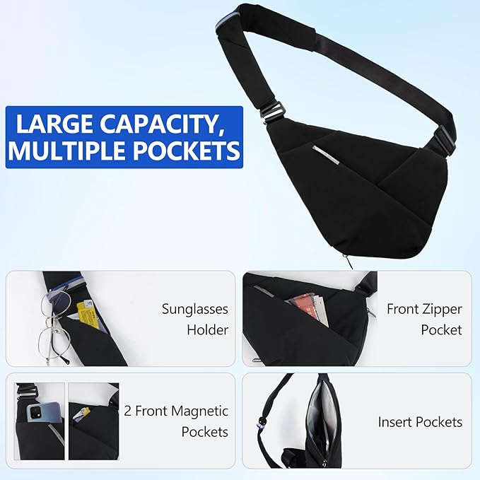 Crossbody Bags For Men, Lightweight Crossbody Sling Backpack, Sling Bag Anti Thief Chest Bag Daypack For Travel Hiking (Black)