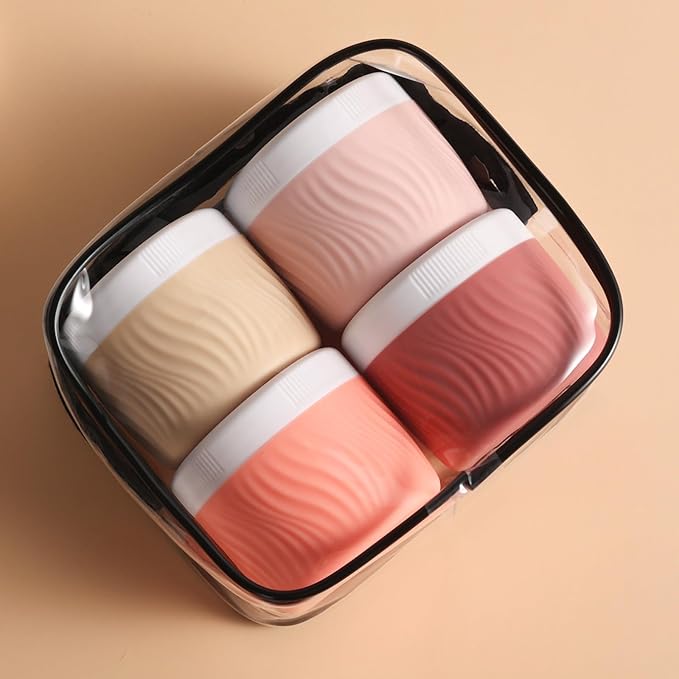 Travel Containers for Toiletries, Silicone Cream Jars BPA-Free, TSA Approved 3oz Travel Size Containers, Leak-proof Portable Size Silicone Jars with Lid for Face Hand Body Cream (4 Pack)