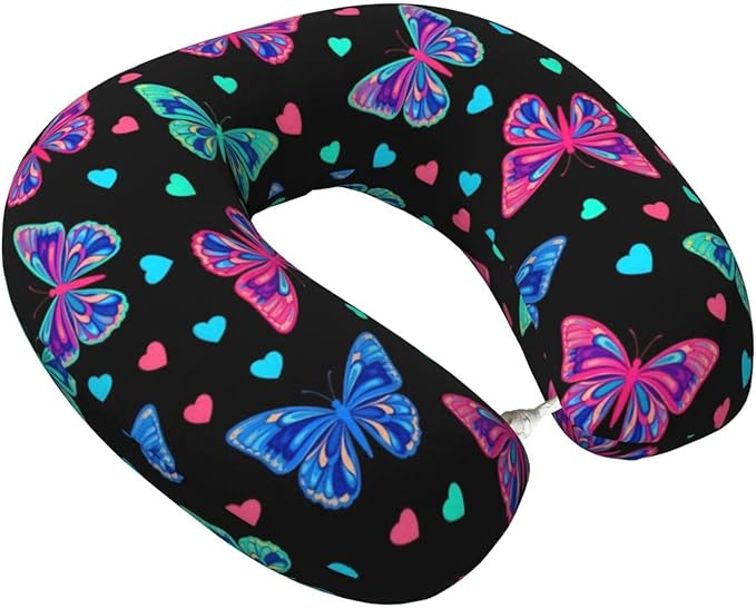 Travel Pillow for Men Women, Washable Relax U Shaped Neck Pillows for Car Head Pain Relief Sleeping Trippy Goth Magic Butterfly