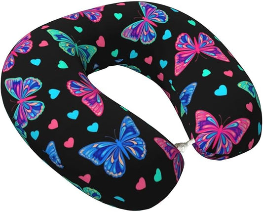 Travel Pillow for Men Women, Washable Relax U Shaped Neck Pillows for Car Head Pain Relief Sleeping Trippy Goth Magic Butterfly
