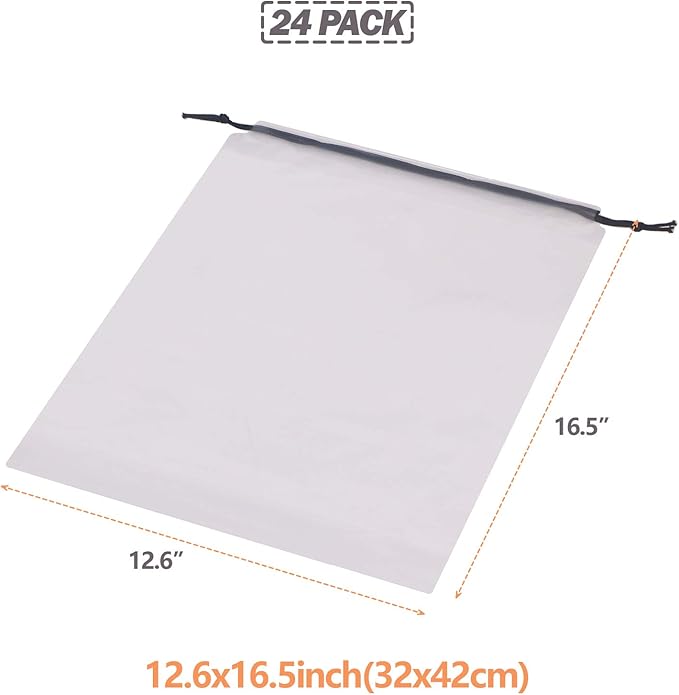 Set of 24 Transparent Shoe Bags for Travel Large Clear Shoes Storage Organizers Pouch with Rope for Men and Women