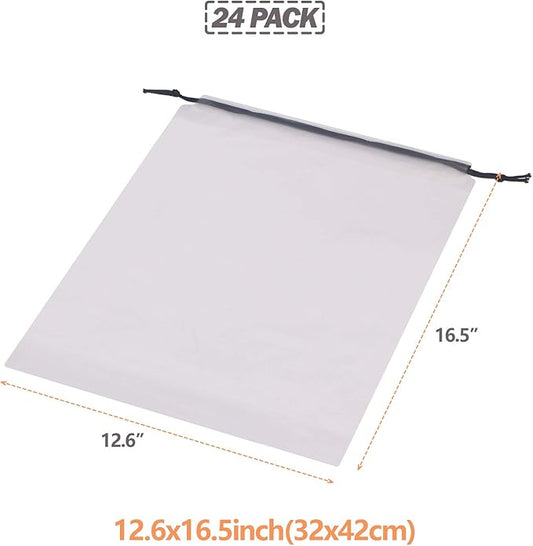 Set of 24 Transparent Shoe Bags for Travel Large Clear Shoes Storage Organizers Pouch with Rope for Men and Women