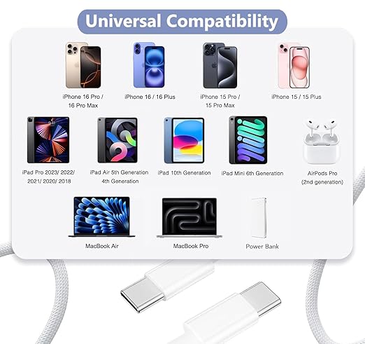 iPhone 16 15 Charger Fast Charging, 2Pack 20W PD USB C Charger Block Type C Charge with USB C to C Fast Charging Cord Woven Cable for iPhone 16/16 Plus/16 Pro/16 Pro Max/15/15 Plus/15 ProMax/iPad Pro
