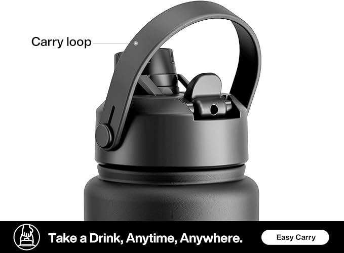 POWCAN 32 oz Insulated Water Bottle with 2-in-1 Straw and Spout Lid, Keep Cold 24H, Leak-Proof, BPA-Free, Double Wall Stainless Steel Water Bottle for Sports, Gym, Travel, and School (Dark Knight)