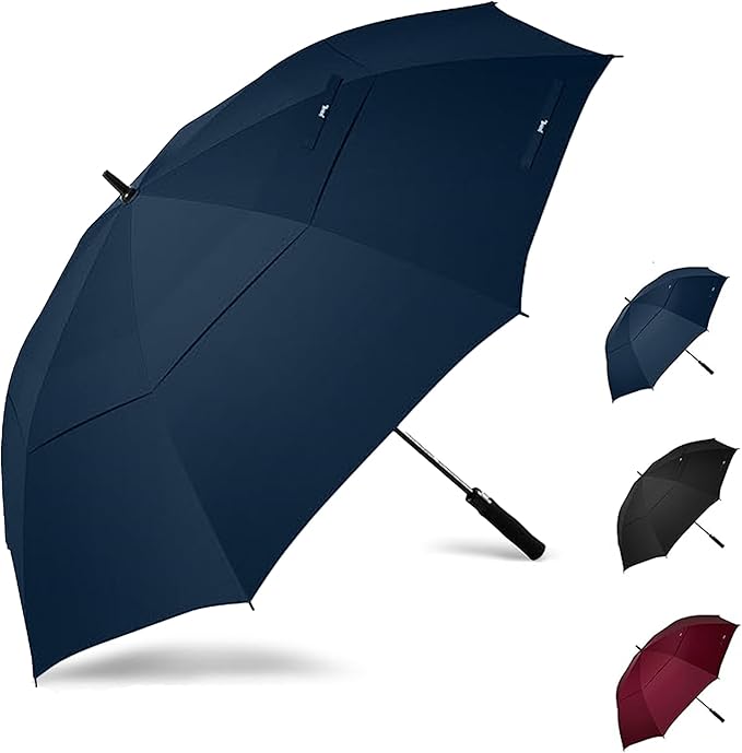 Golf Umbrella Windproof - 62/54/47 Inch Large Umbrellas For Rain Heavy Duty - Automatic Open Ultimate UV Protection - Water Repellent Double Canopy Vented - Best Sports Umbrella