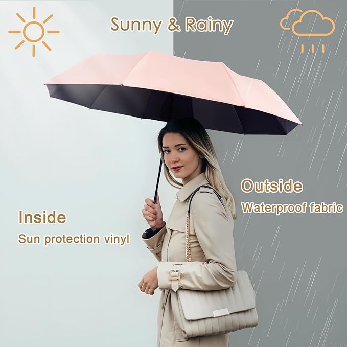 2-Pack Windproof, Waterproof, UV-Blocking Portable Travel Umbrella, Compact Sun & Rain Folding Umbrella, Double Rib Structure, Large Auto Open and Close Car Umbrella