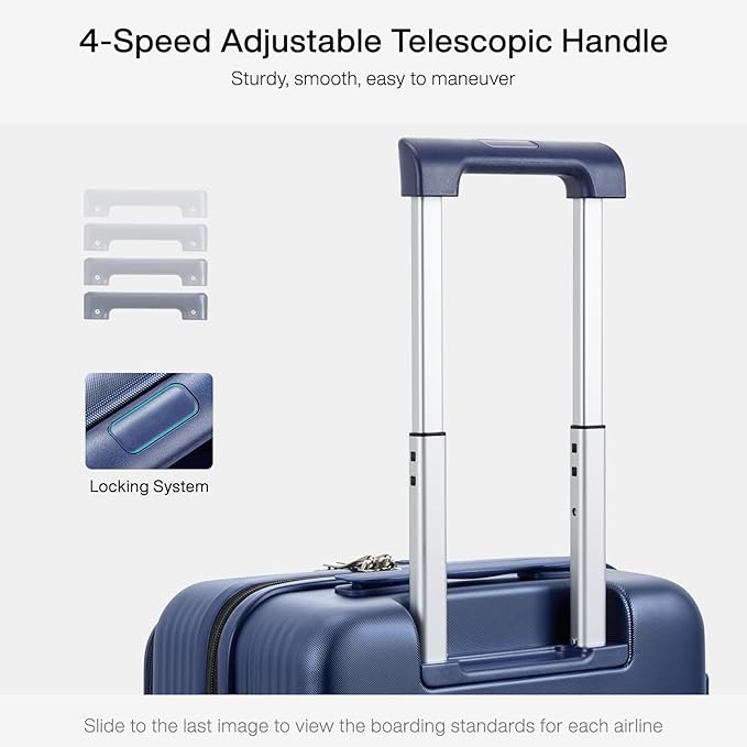 Hanke Grace Carry On Luggage with Wheels Airline Approved Hard Shell Suitcases with Front Pocket，Top Opening Luggage with TSA Lock for Short Business Travel，Dark Blue