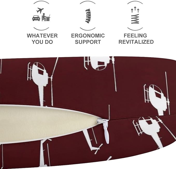 Chin Support Travel Pillow Memory Foam U Shaped Cushion Unique Design Helicopter, Breathable Washable Cover for Men Women Airplane Car Sleep