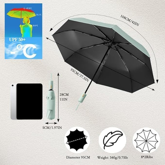 French Style Travel Compact Folding Umbrella with 7CM(2.76in) Hook and Loop Strips/8Ribs/Lightweight Portable/Auto Open Close/UV Protection/UPF 50/Parasol/Waterproof/Rain Sun/Backpack/Car/Women Kid