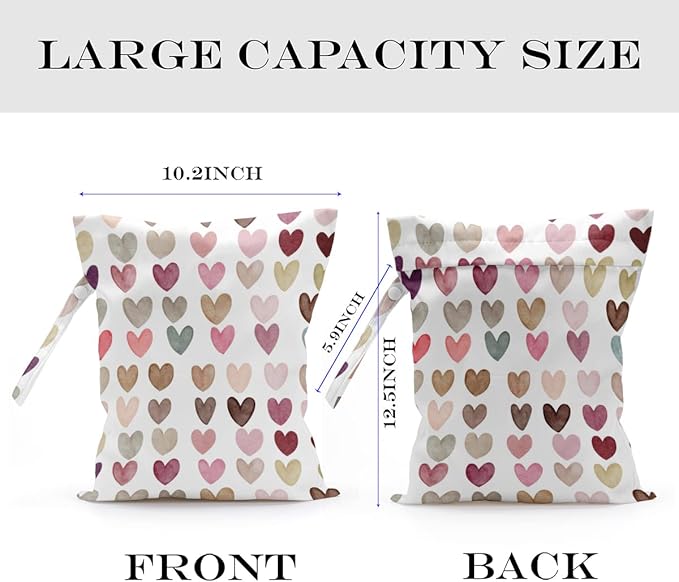 Wet Bag, Wet Dry Bag, Wet Bag for Swimsuit, Travel, Beach, Pool, Diapers, Dirty Yoga Gym Clothes, Toiletries, Makeup Bag, Daycare Soiled Items, Waterproof Reusable Boho Heart