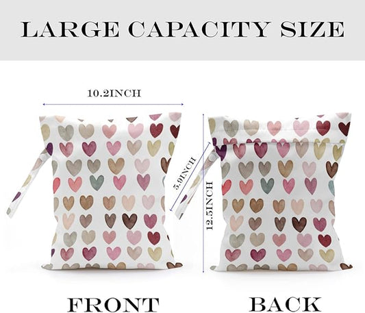 Wet Bag, Wet Dry Bag, Wet Bag for Swimsuit, Travel, Beach, Pool, Diapers, Dirty Yoga Gym Clothes, Toiletries, Makeup Bag, Daycare Soiled Items, Waterproof Reusable Boho Heart