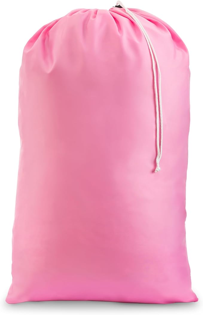 Nylon Laundry Bag - Locking Drawstring Closure and Machine Washable. These Large Bags will Fit a Laundry Basket or Hamper and Strong Enough to Carry up to Three Loads of Clothes. (Pink), 22" x 32"