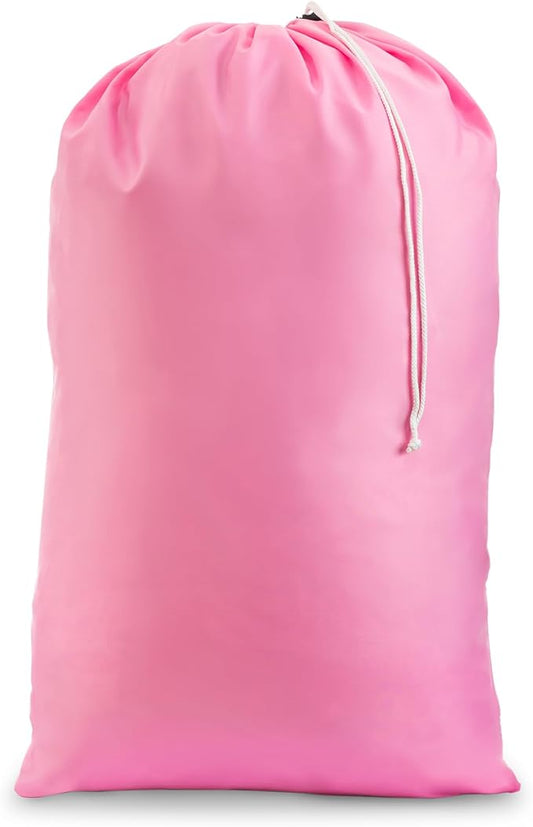 Nylon Laundry Bag - Locking Drawstring Closure and Machine Washable. These Bags will Fit a Laundry Basket or Hamper and Strong Enough to Carry up to Three Loads of Clothes. (Pink)