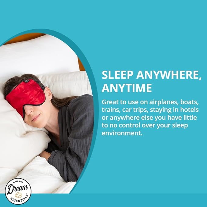 Dream Essentials Ultra Silk 360 Sleep Mask, Red Jacquard, All Natural Hypoallergenic Mulberry Silk, 2 Fully Adjustable Straps, Thin Profile mask Great for Side, Stomach or Back Sleepers