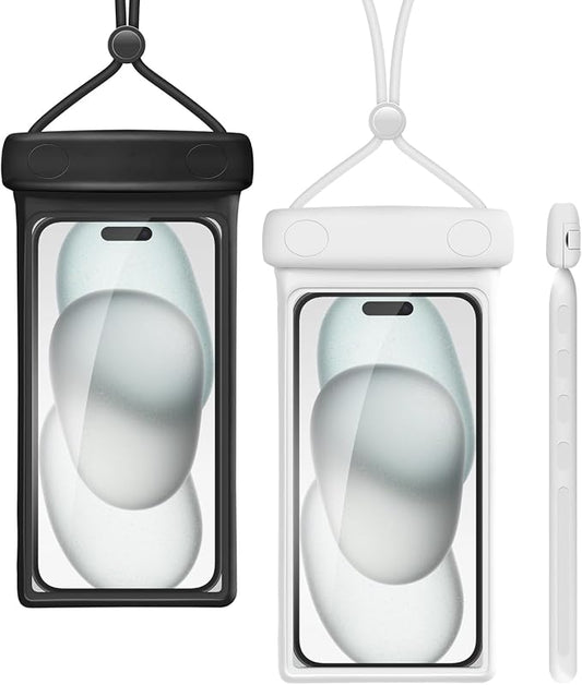 wellhouse Waterproof Phone Pouch, Waterproof Phone Case for iPhone 16 15 14 13 12 Pro Max XS Samsung, IPX8 3D Cellphone Dry Bag Beach Essentials (2 Pack - Duke Black & White7.0, 7 inch)