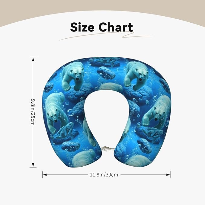 Neck Support Pillow, Comfortable Memory Foam Car/Flight/Airplane Chin Pillows U Shaped Cushion for Office Travel Sleeping Polar Bear