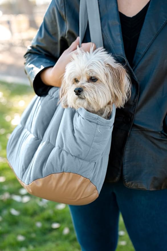 NoblePup Plush Dog Purse Carrier for Small Dogs, Soft Dog Tote Bag with Safety Harness Clip, Cozy Pet Carrier for Dogs Under 15 lbs, Comfortable Dog Shoulder Carrier for Travel, Light Blue