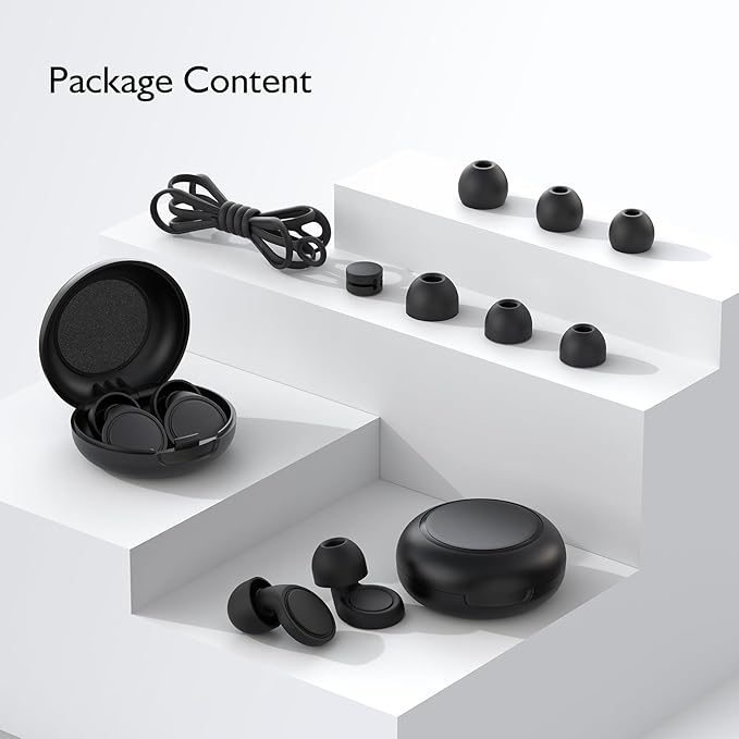 2 Pairs Ear Plugs for Sleeping, Soft Full Silicone Ear Plugs for Noise Reduction 25dB, Reusable Hearing Protection Earplugs for Concert, Focus, Noise Sensitivity, 8 Ear Tips in S/M/L - Black