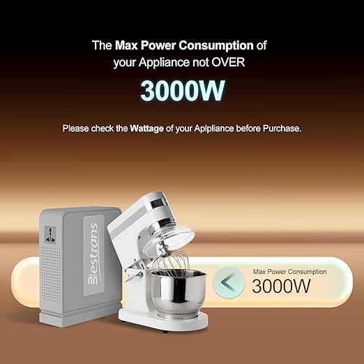 3000W Step Up Transformer 110v to 220v Converter, Heavy Duty Voltage Converter 110v to 220v with Dual Outlets, Overload Protection & Ultra-Quiet Design for Home Appliances, Light Grey