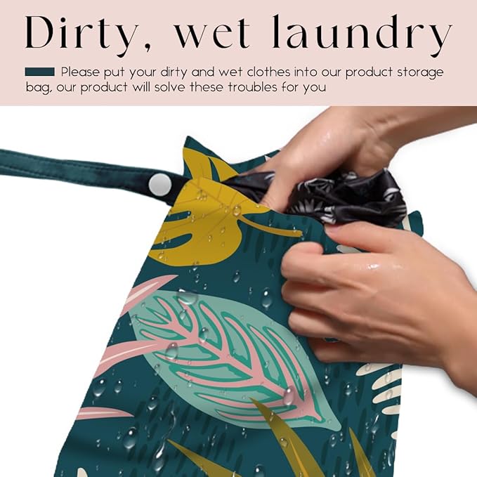 2 Pcs Wet Bag, Waterproof Wet Dry Bag, Small Laundry Bag, for Swimsuit, Pool, Travel, Beach, Diapers, Dirty Yoga Gym Clothes, Makeup Bags for Travel, Tropical Palm Leaves Decor Jungle