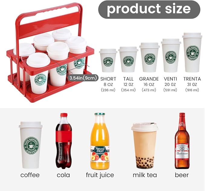 musbus Reusable Drink Carrier with Handle for Food Delivery Drivers, Portable Cup/Coffee Holder Accessories for Delivery, Foldable Drinks Caddy with Tray, Car Durable Plastic Festive Bottle, Vacation