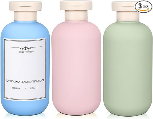 ASEVAT 6.7oz Airtight Plastic Travel Shampoo Bottles, Empty Squeeze Bottle, Travel Shampoo and Conditioner Bottles Refillable, Hand Soap Dispenser for Vacation, Gym, Lotion(PinkGreenBlue)