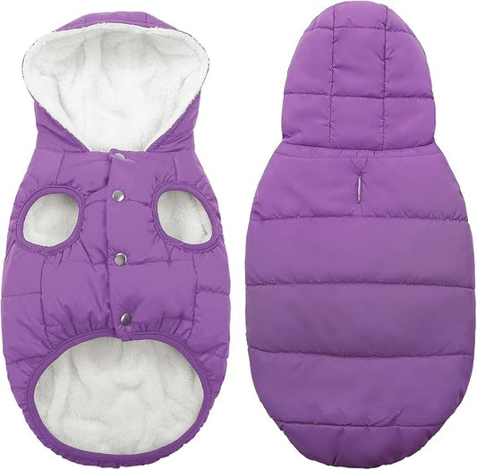 Windproof Waterproof Dog Coat Fleece & Cotton Lined Warm Jacket, Cold Weather Pet Apparel Clothes Vest for Small to Large Dogs (L, Purple)