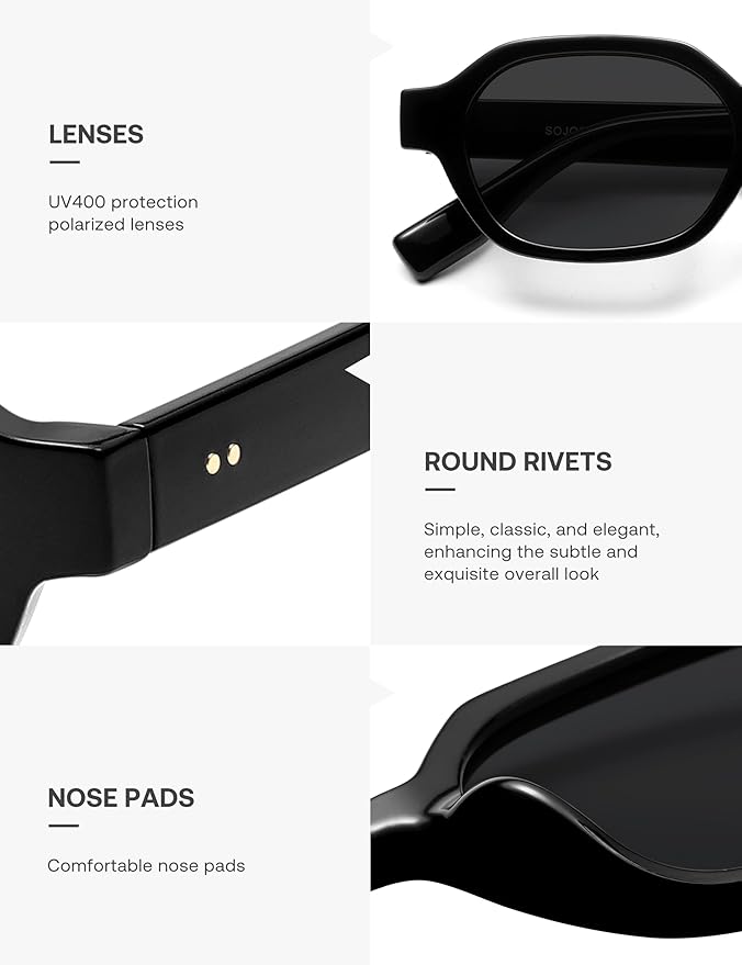 SOJOS Retro Polarized Hexagon Sunglasses for Women Men, UV400 Trendy Rectangle 70s 80s 90s Shades SJ2389