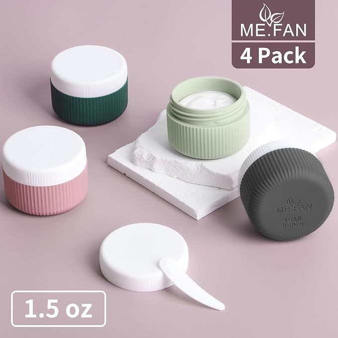 ME.FAN Travel Containers for Toiletries, TSA Approved 1.5 oz Silicone Cream Jars, Leak-proof Journey Containers, Trip Accessories with Lid for Cosmetic Face Hand 4 Pack White Lid - Morandi