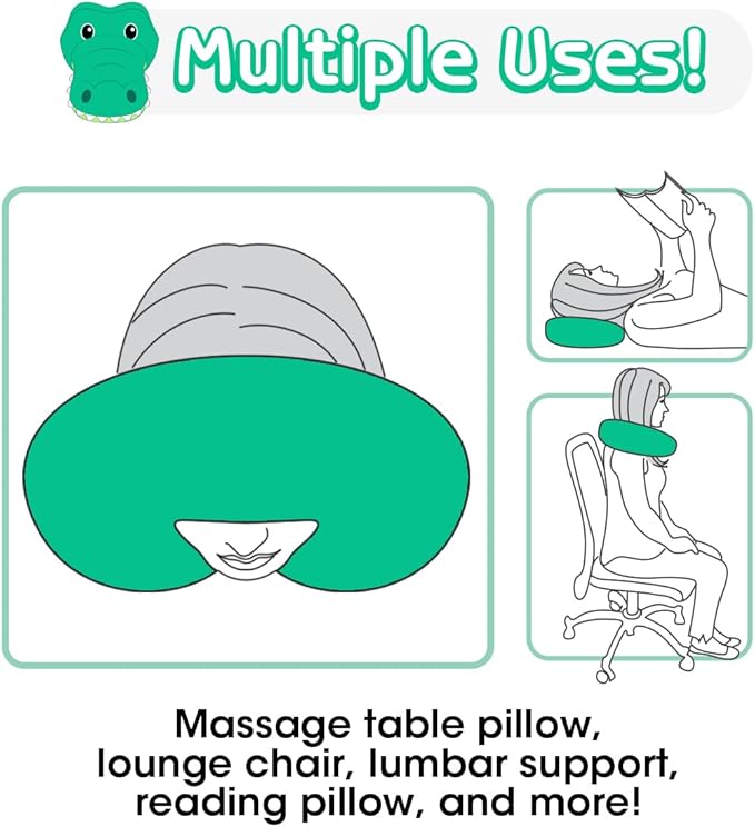 H HOMEWINS Travel Pillow for Kids,Cute Animal Neck Pillow for Boys Girls,Soft Neck Head Chin Support Pillow,Travel Accessories for Airplane, Car, Train,Recline (Crocodile)