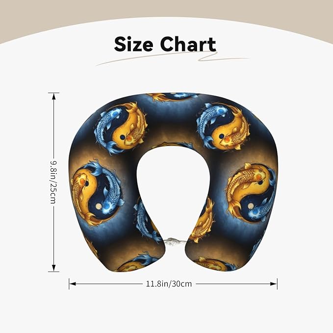 Comfortable Travel Pillow for Pain Relief Sleeping, Memory Foam Airplane Car Neck Pain Pillows Koifish Fish Yin Yang, Funny Chin Head Support Cushion