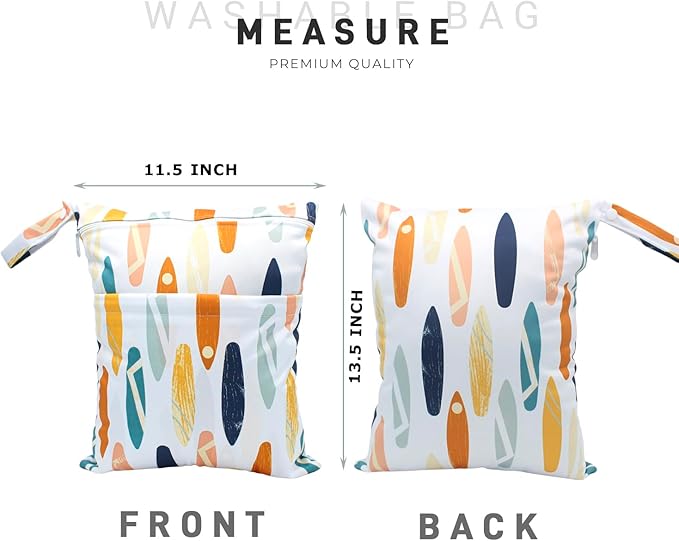 Wet Dry Bag Waterproof Reusable Wet Bag for Swimsuit, Travel, Bathing, Beach, Pool, Diapers, Yoga Gym Bag Dirty Wet Clothes Daycare Organizer with Two Pockets (duck skateboard)