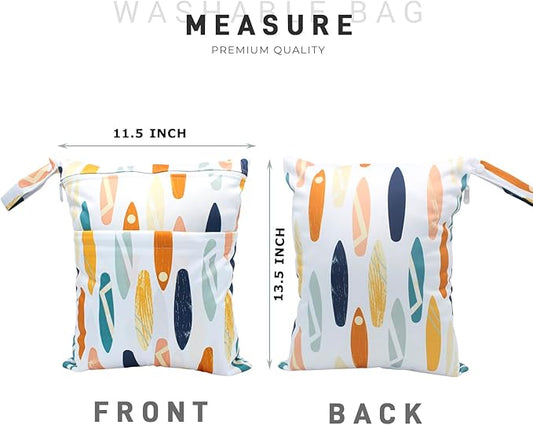 Wet Dry Bag Waterproof Reusable Wet Bag for Swimsuit, Travel, Bathing, Beach, Pool, Diapers, Yoga Gym Bag Dirty Wet Clothes Daycare Organizer with Two Pockets (duck skateboard)