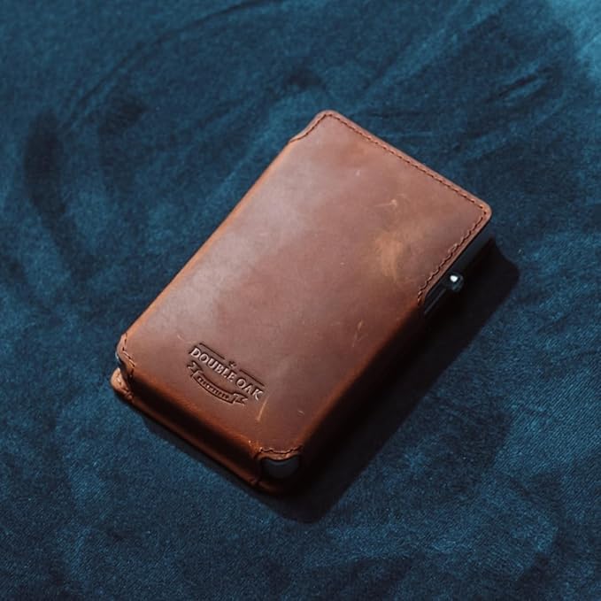 Double Oak Essentials SLIM Leather Pop-up Wallet — Removable Cardholder Design with Locking Mechanism - RFID Blocking, Top Grain Cowhide Leather (Champion's Edition)