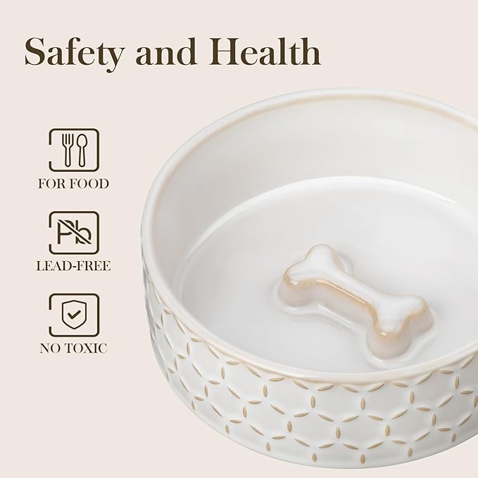 MALACASA Ceramic Dog Food Bowl, 1.5 Cups or 14oz Dog Food Water Dish for Small Breeds, Cats Pet Bowl Dishwasher & Microwave Safe, Honeycomb, Series Lydia