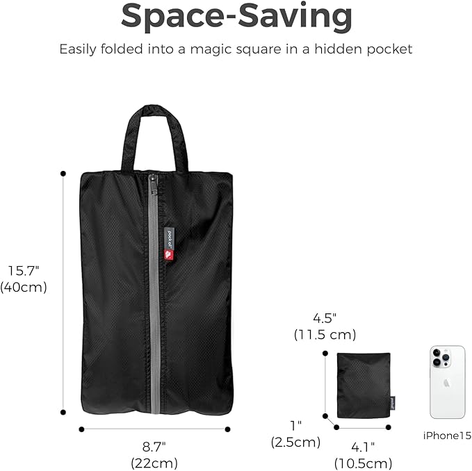 pack all Foldable Shoe Bag for Travel, Water-Resistant Ultralight Shoe Pouch for Gym, Odor-Resistant Soccer Cleats Bag for Sport (Dual Pocket Version)