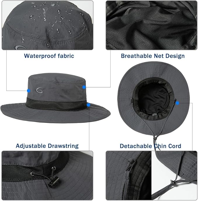 Oversized XL XXL Waterproof Sun Hat for Big Heads Mesh Bucket Hat Wide Brim Adjustable Packable Hiking Beach Fishing