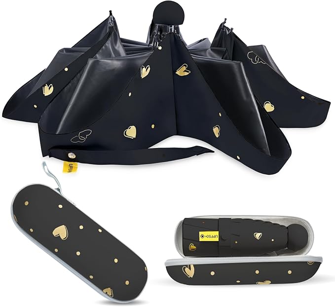 Compact Travel Umbrella - Mini Manual Umbrella for Purse, Windproof & UPF 50+ Sun & Rain Protection, Lightweight Portable Folding with Case for Women, Men，Kids