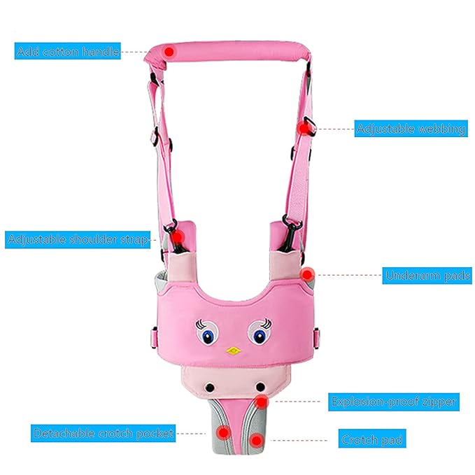 IULONEE Baby Walker, Handheld Kids Toddler Walking Harness Helper Assistant Protective Belt Child Activity Walker Adjustable Standing Up Walking Learning Helper for Toddler 7-24 Month (Pink)