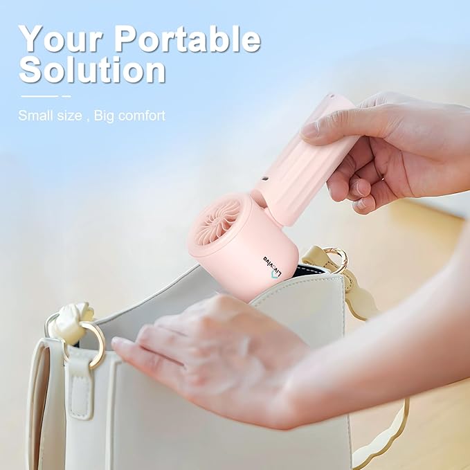 LIVAVIVA Handheld fan, adjustable blowing angle, mini portable turbo fan, USB Type-C rechargeable, infinitely variable speed high-speed personal fan, 11 Hours Battery Life (Pink)