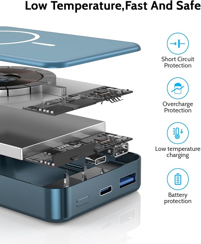 Magnetic Power Bank 26800mAh for Magsafe Portable Charger, Aluminum Alloy Large Capacity 20W USB-C in&Out Wireless Fast Charging for iPhone17Pro Max/16/15/14/13/12 Series, Blue