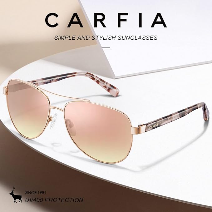CARFIA Retro Trendy Pilot Sunglasses for Women Polarized UV Protection, Lightweight Outdoor Driving Lady Sunnies Metal Frame